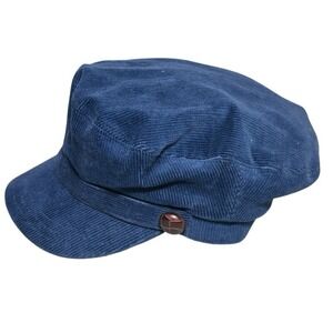 Lands End Corduroy Fiddler Cap Blue Unisex Newsboy Fisherman Hat Y2K